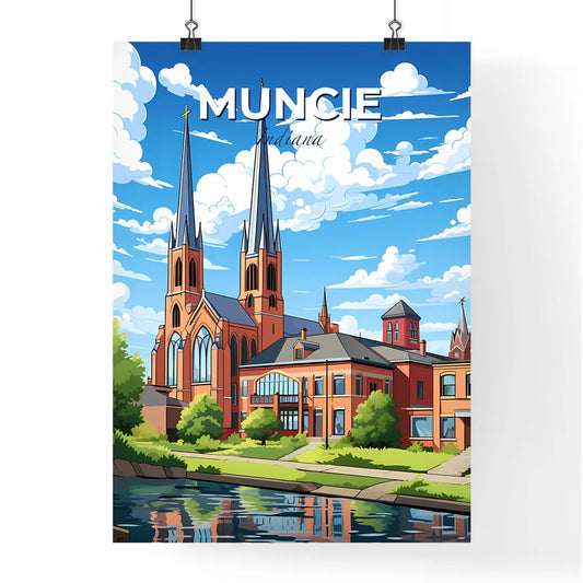 Muncie, Indiana, A Poster of a building with towers and trees Default Title