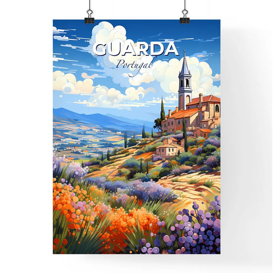 Guarda, Portugal, A Poster of a painting of a house on a hill with flowers and trees Default Title