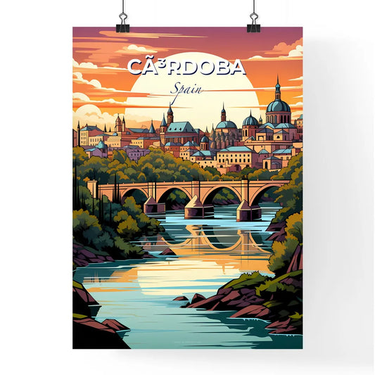 Cã³Rdoba, Spain, A Poster of a bridge over a river with trees and buildings Default Title