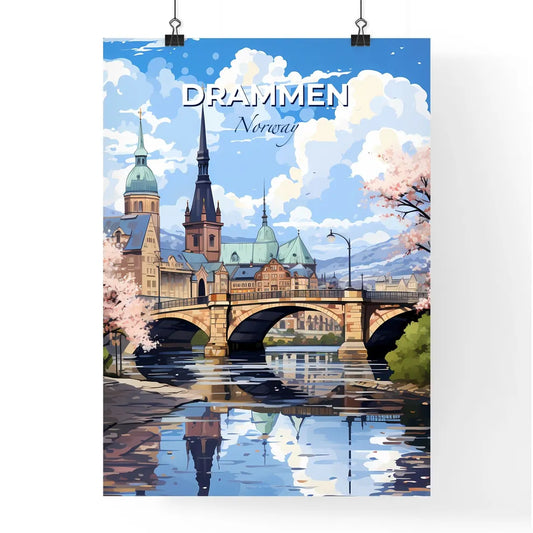Drammen, Norway, A Poster of a bridge over a river with trees and buildings Default Title