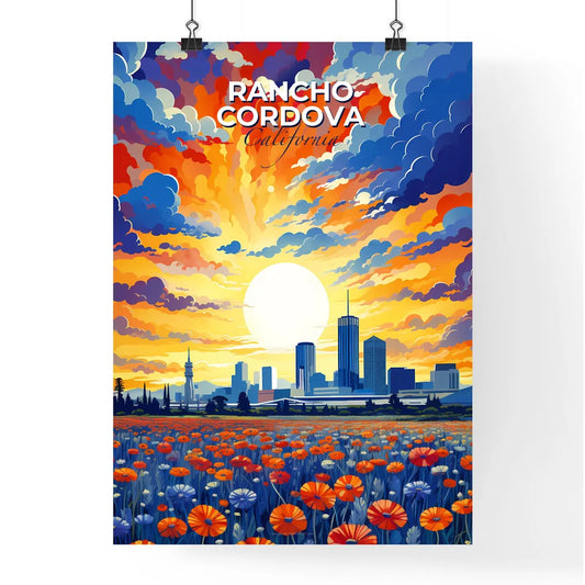 Rancho Cordova, California, A Poster of a field of flowers with a city in the background Default Title
