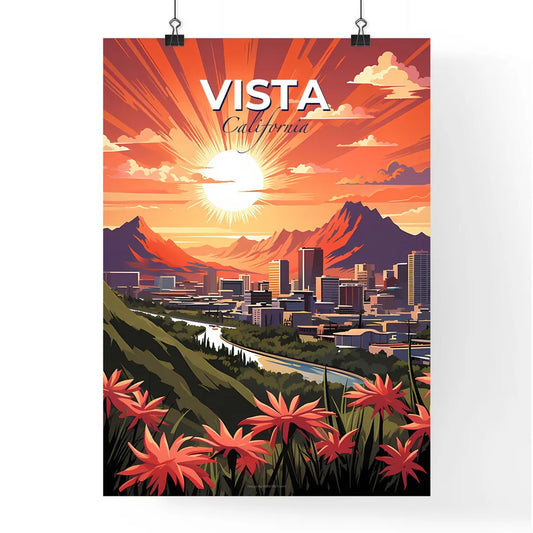 Vista, California, A Poster of a city landscape with mountains and flowers Default Title
