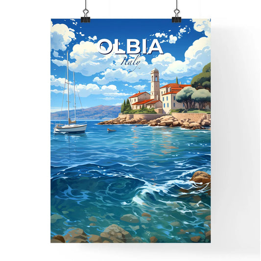 Olbia, Italy, A Poster of a sailboat on a body of water with a building and trees Default Title