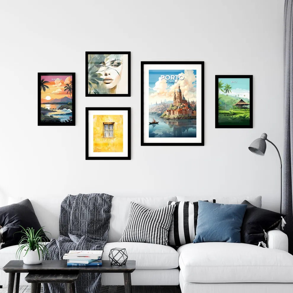 Porto, Portugal, A Poster of a city on a hill with a boat on the water Default Title