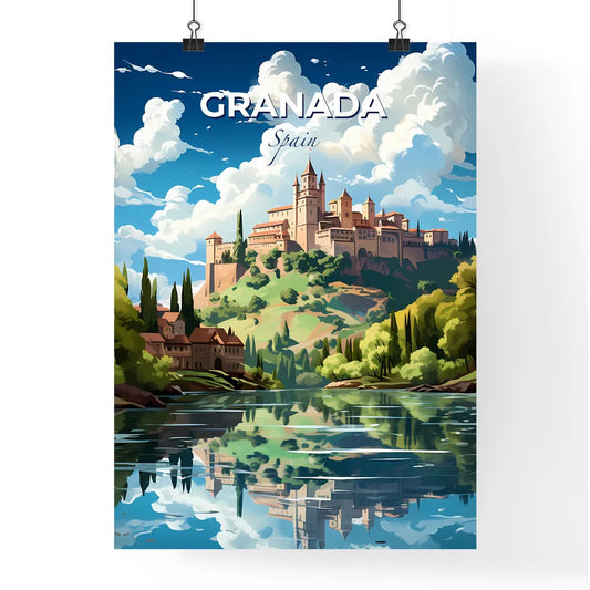 Granada, Spain, A Poster of a castle on a hill with trees and a river Default Title