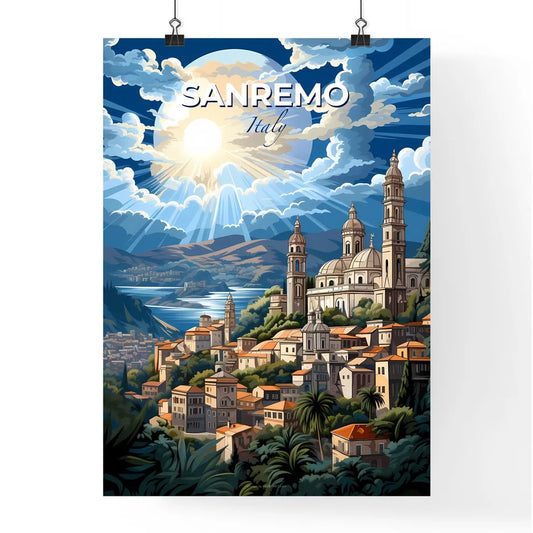 Sanremo, Italy, A Poster of a painting of a city with a river and a church Default Title