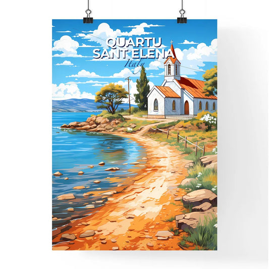 Quartu Sant Elena, Italy, A Poster of a church on a beach Default Title