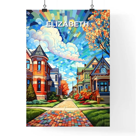 Elizabeth, New Jersey, A Poster of a colorful street with houses and trees Default Title