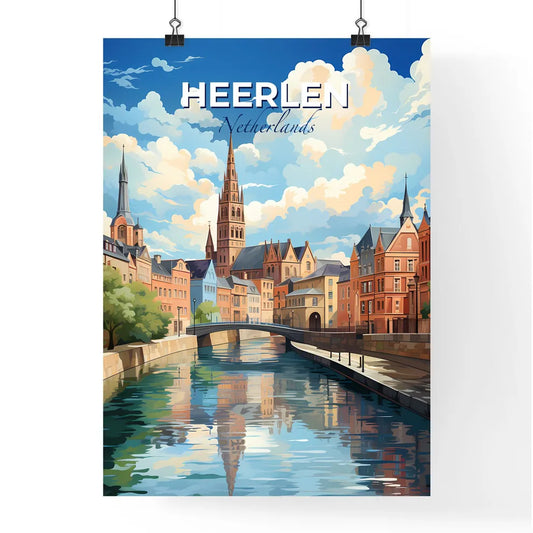 Heerlen, Netherlands, A Poster of a water canal with a bridge and buildings Default Title
