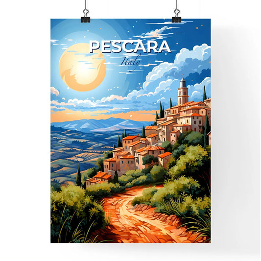 Pescara, Italy, A Poster of a painting of a town on a hill Default Title