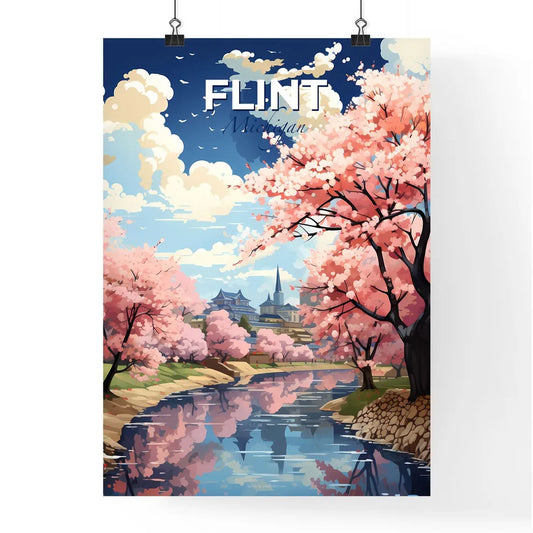Flint, Michigan, A Poster of a river with pink trees and buildings in the background Default Title