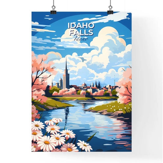 Idaho Falls, Idaho, A Poster of a river with pink flowers and a city in the background Default Title