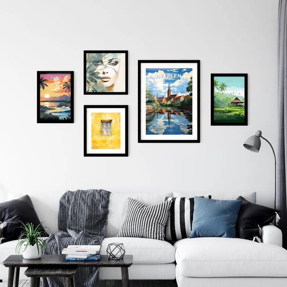Heerlen, Netherlands, A Poster of a river with trees and buildings in the background Default Title