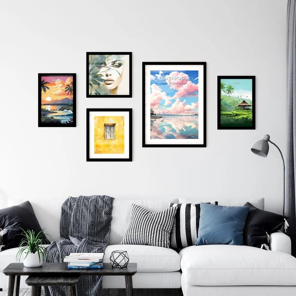 Liverpool, North West England, A Poster of a body of water with pink clouds and trees Default Title
