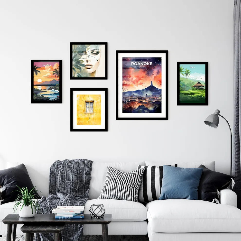 Roanoke, Virginia, A Poster of a painting of a city with a mountain in the background Default Title