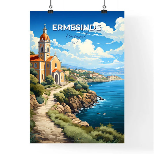 Ermesinde, Portugal, A Poster of a building on a hill next to a body of water Default Title