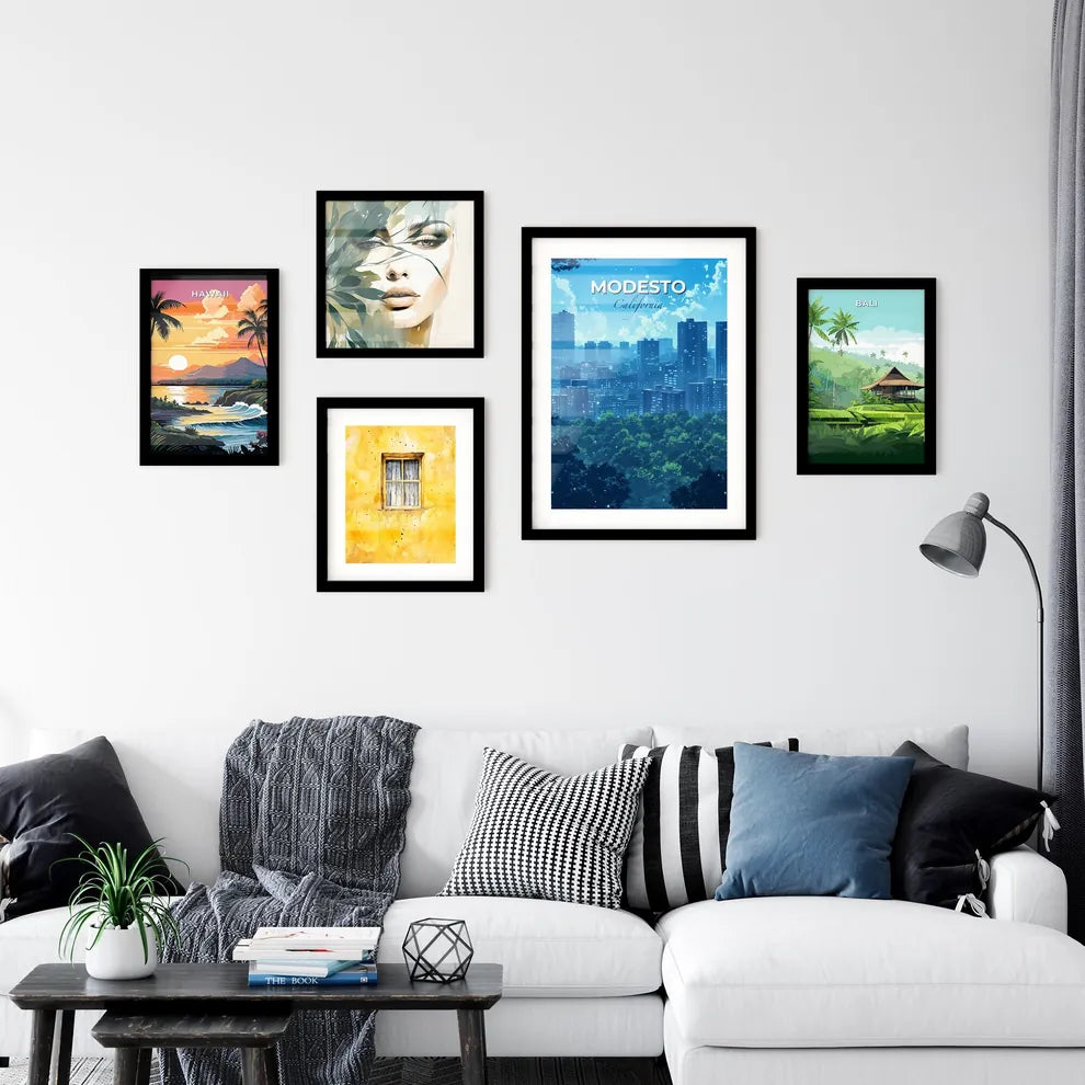 Modesto, California, A Poster of a city with trees in the background Default Title