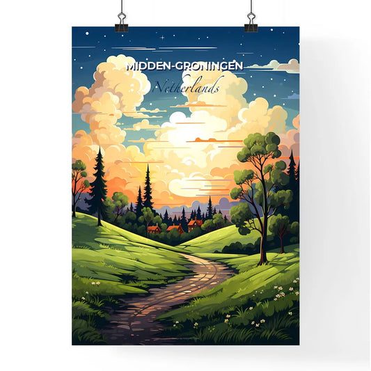 Midden-Groningen, Netherlands, A Poster of a landscape with a road and trees Default Title