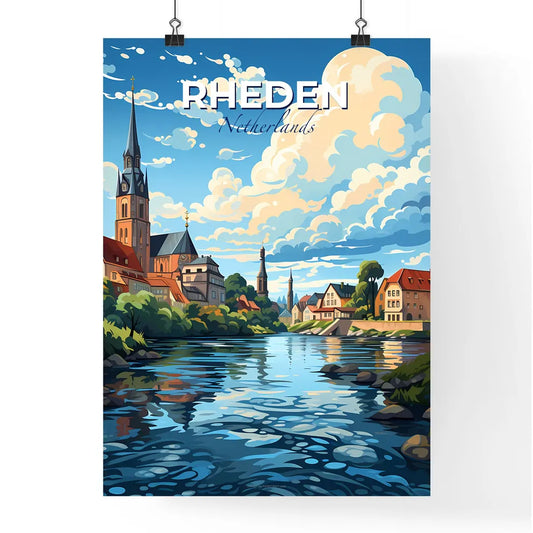 Rheden, Netherlands, A Poster of a river with a church and trees Default Title