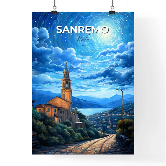 Sanremo, Italy, A Poster of a building on a hill with a tower and a road and a city in the background Default Title