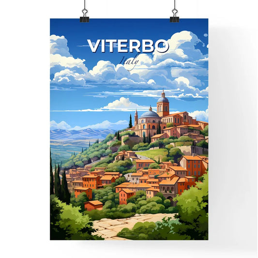 Viterbo, Italy, A Poster of a painting of a town on a hill Default Title