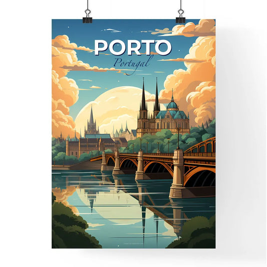 Porto, Portugal, A Poster of a bridge over a river with a castle and trees Default Title