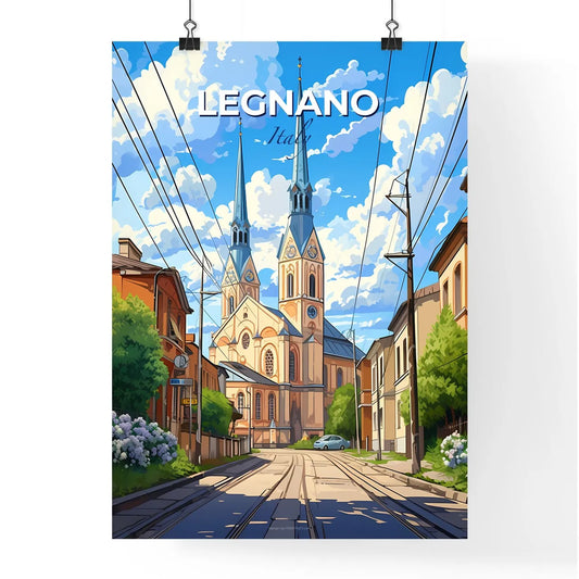 Legnano, Italy, A Poster of a street with a church and buildings Default Title