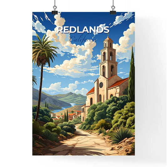 Redlands, California, A Poster of a church with a steeple and trees Default Title