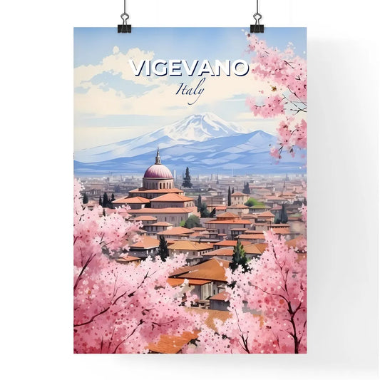 Vigevano, Italy, A Poster of a city with a mountain in the background Default Title