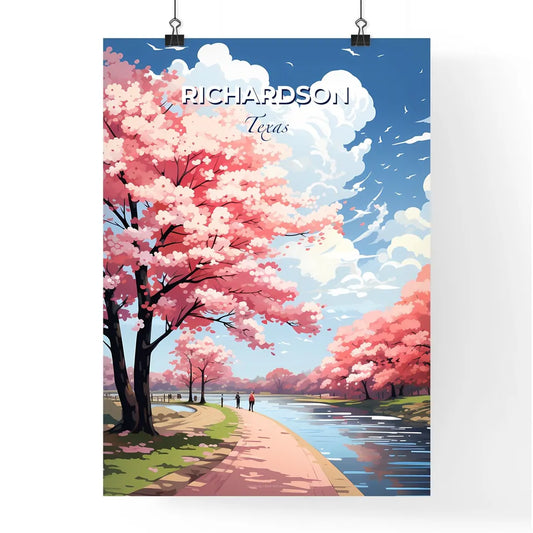 Richardson, Texas, A Poster of a path with pink trees and a river Default Title