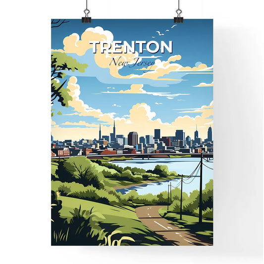 Trenton, New Jersey, A Poster of a landscape of a city with a river and trees Default Title