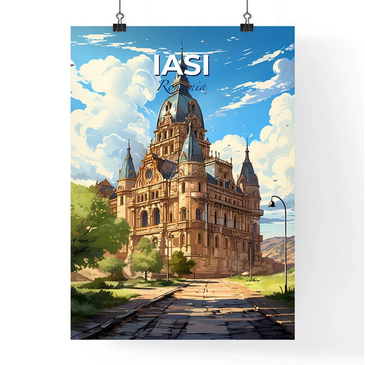 Iasi, Romania, A Poster of a large stone building with a steeple and trees Default Title