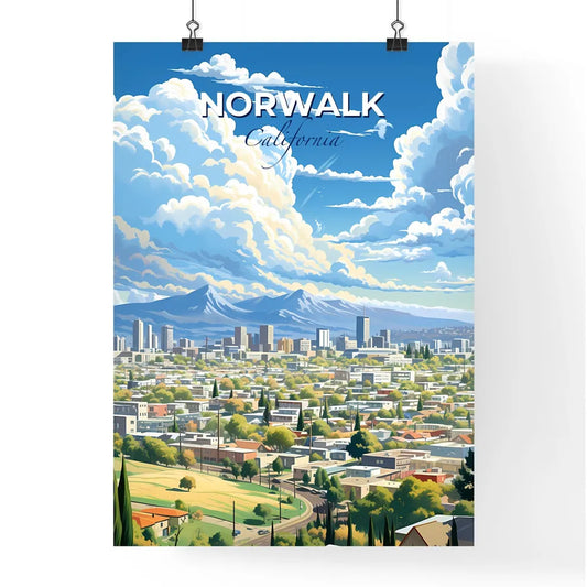 Norwalk, California, A Poster of a city with trees and mountains in the background Default Title