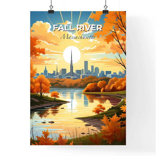 Fall River, Massachusetts, A Poster of a river with trees and a city in the background Default Title