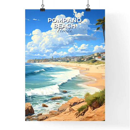 Pompano Beach, Florida, A Poster of a beach with palm trees and waves Default Title