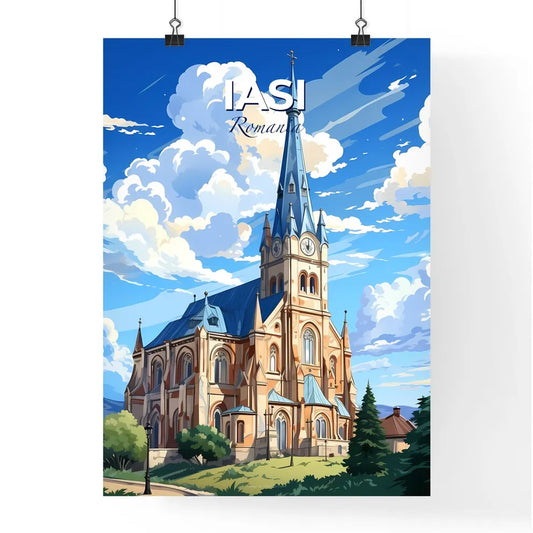 Iasi, Romania, A Poster of a church with a steeple and trees Default Title