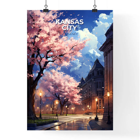 Kansas City, Kansas, A Poster of a street with pink trees and buildings Default Title