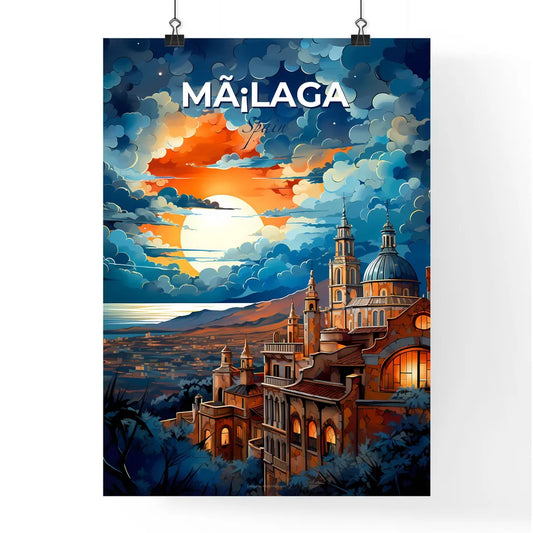 Mã¡Laga, Spain, A Poster of a large building with towers and a large sun in the sky Default Title
