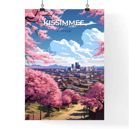 Kissimmee, Florida, A Poster of a city with pink trees and buildings Default Title