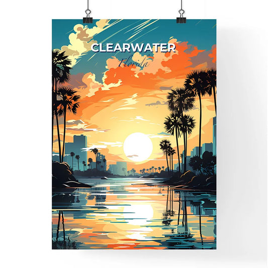 Clearwater, Florida, A Poster of a sunset over a river with palm trees Default Title