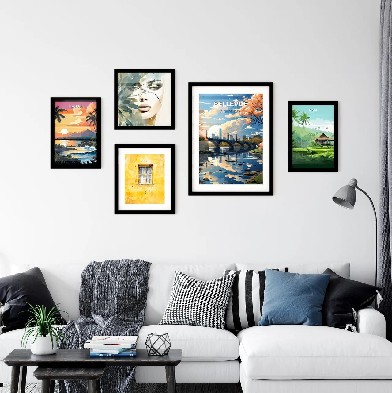 Bellevue, Washington, A Poster of a bridge over a river with trees and a city in the background Default Title