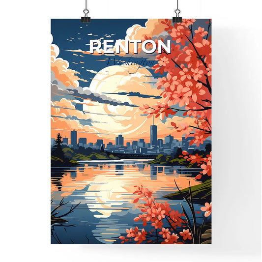 Renton, Washington, A Poster of a painting of a city with a river and trees Default Title