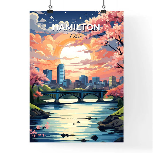 Hamilton, Ohio, A Poster of a bridge over a river with trees and a city in the background Default Title