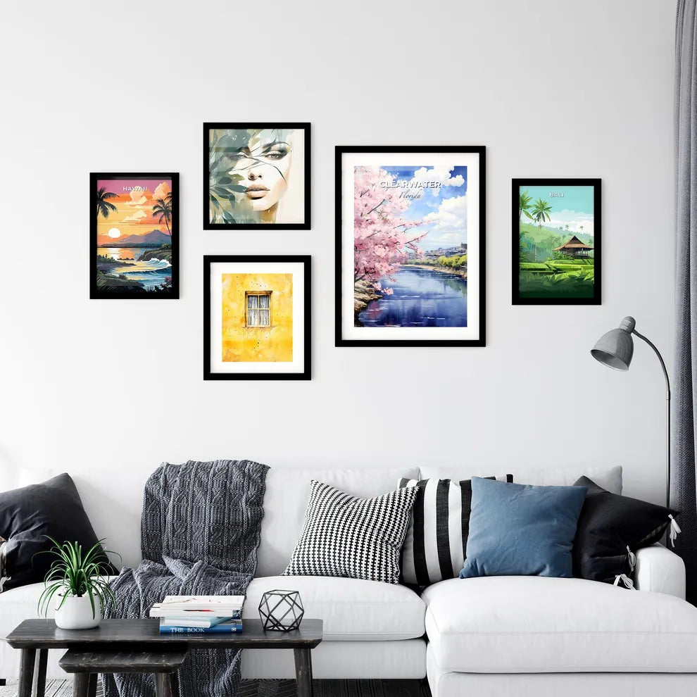Clearwater, Florida, A Poster of a river with pink flowers and buildings in the background Default Title