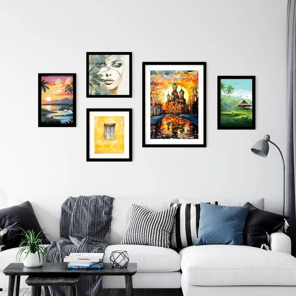Leidschendam-Voorburg, Netherlands, A Poster of a painting of a church with a sunset behind it Default Title