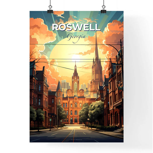 Roswell, Georgia, A Poster of a street with buildings and trees and a large sun Default Title