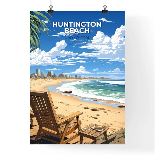 Huntington Beach, California, A Poster of a beach with chairs and palm trees Default Title