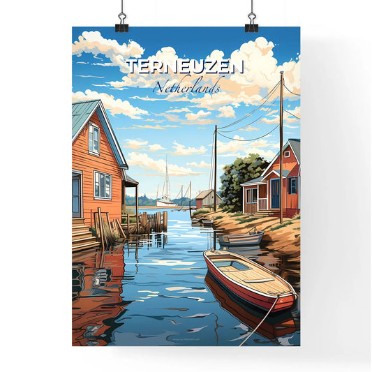 Terneuzen, Netherlands, A Poster of a water way with boats and houses Default Title
