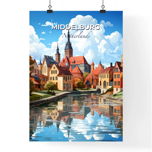 Middelburg, Netherlands, A Poster of a river with a city and trees Default Title