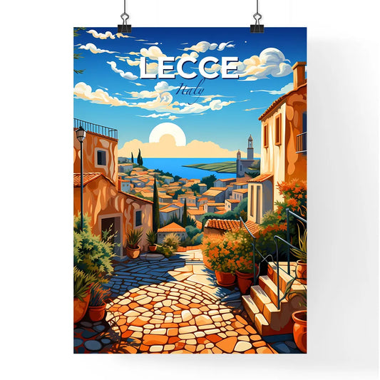 Lecce, Italy, A Poster of a painting of a town with a view of the sea and a sunny day Default Title